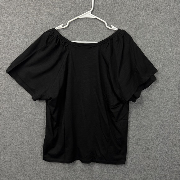 Rafaella Womens Black V-Neck Tiered Ruffle Sleeve Slub Knit Top XXL New - Picture 4 of 9